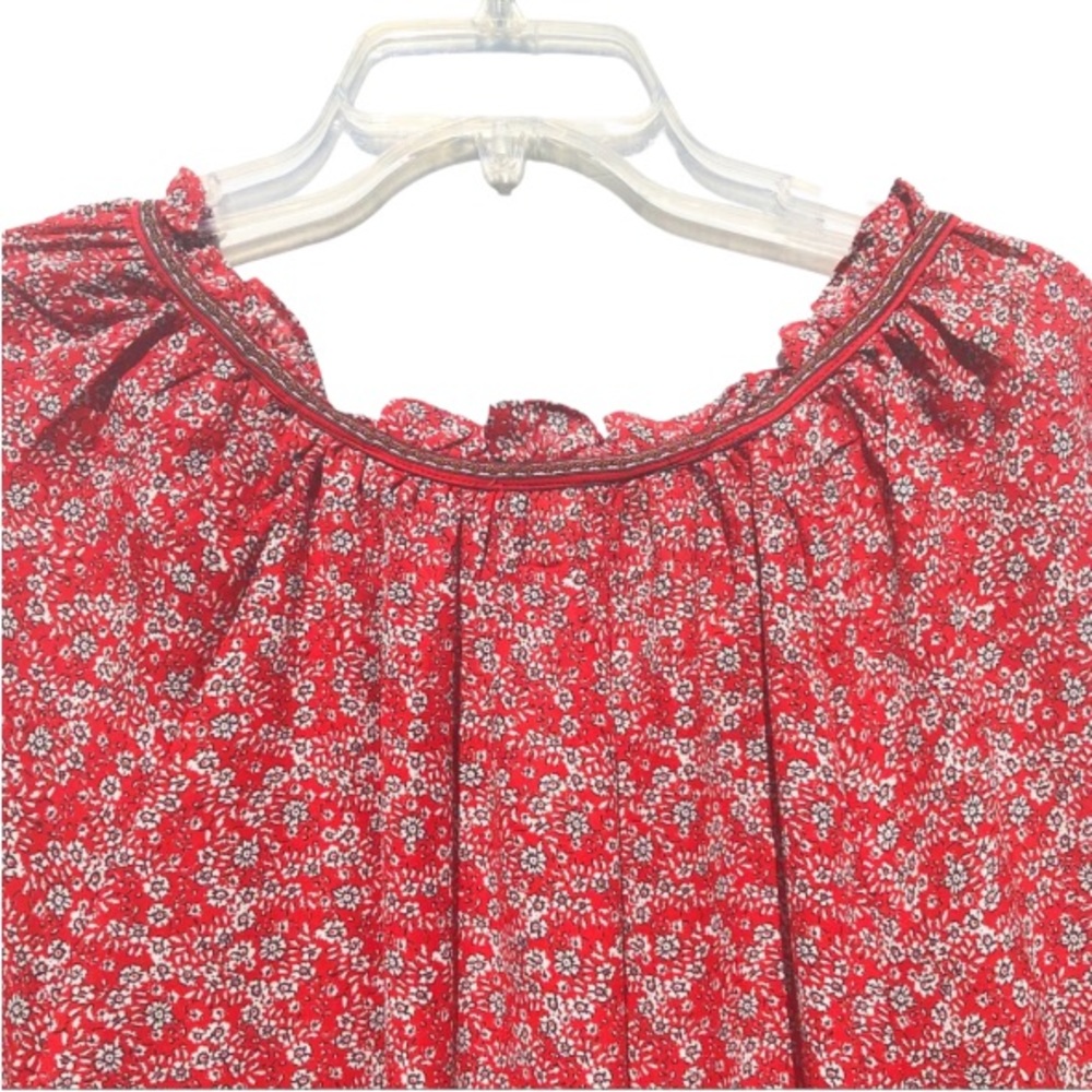 Max Studio Crepe Peasant Blouse Red Floral Print Size 2X - Picture 9 of 16